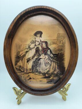 Vintage Leroy Imp Paris Print Of Two Women In Handmade Wood Frame With Glass